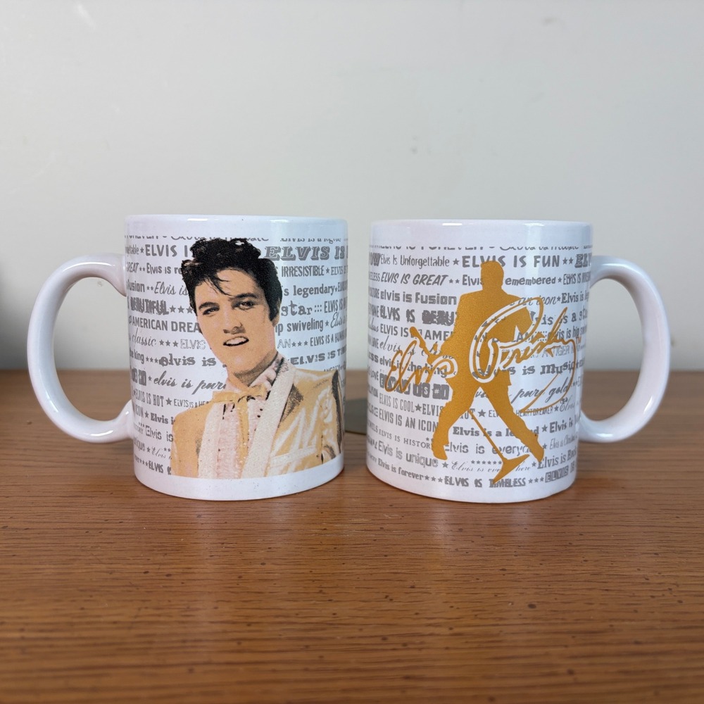 Elvis Presley Signature Product Coffee Mug Set of 2 Megatoys 2017 White Gold